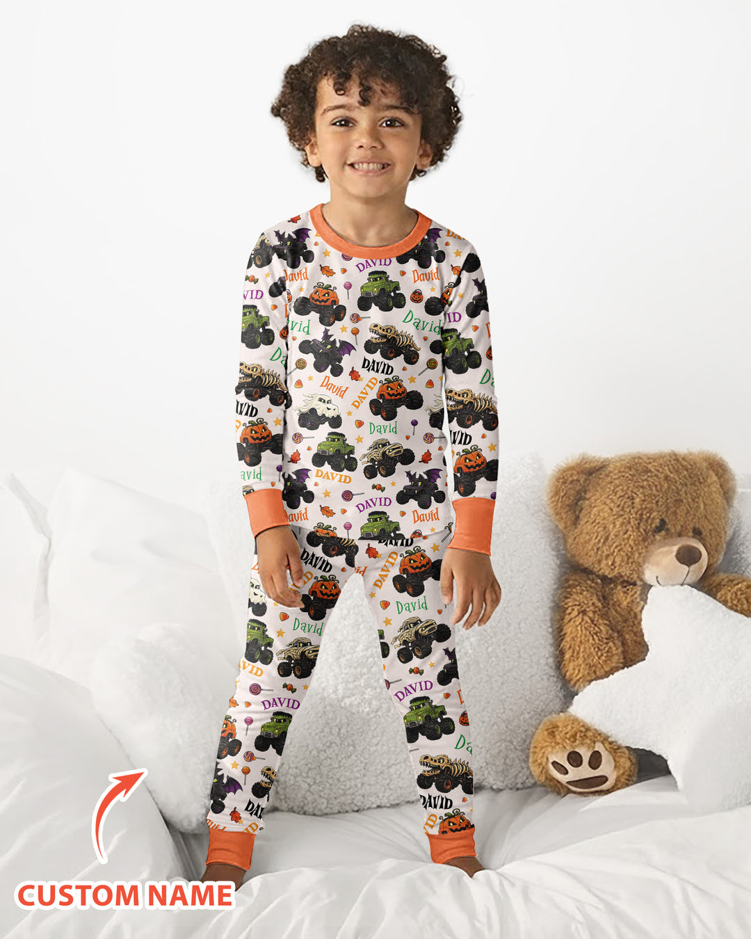 Spooky Monster Truck Custom Name Bamboo Two Piece Long Sleeve Pajama Set