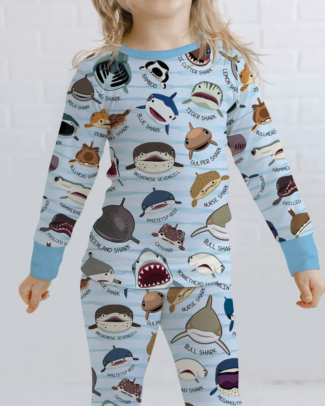 Shark Faces Bamboo Two Piece Long Sleeve Pajama Set