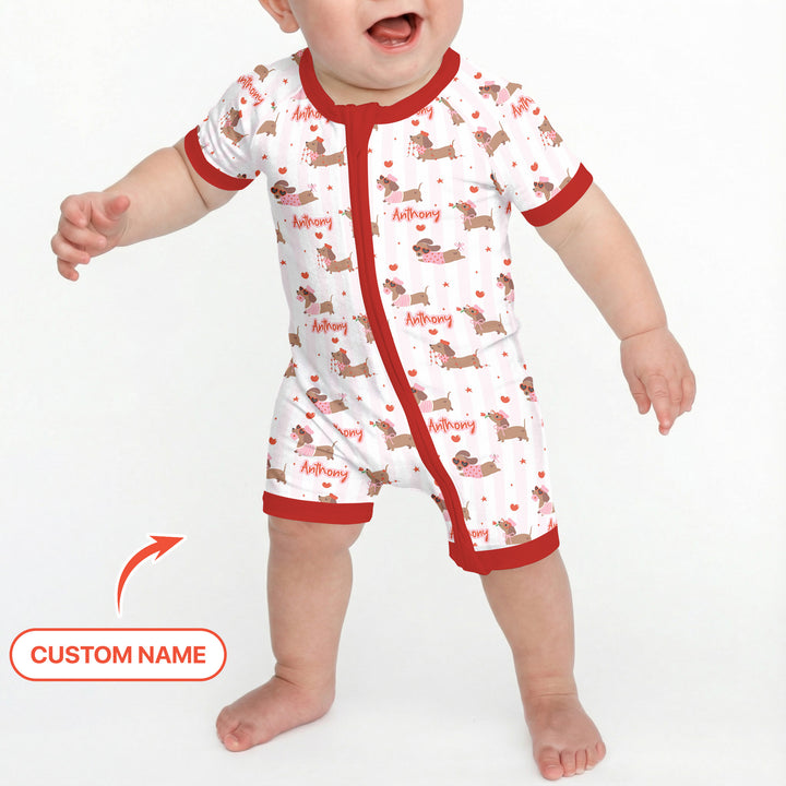 Custom Name Valentine Dachshund Family Matching Shorty Zippy