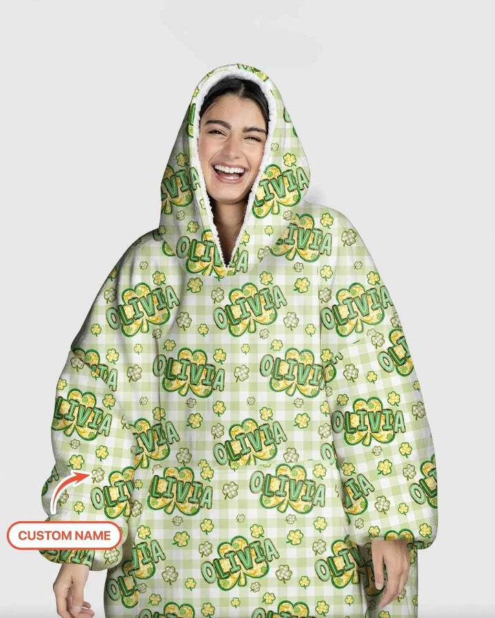Lucky Shamrock Custom Name Blanket Hoodie