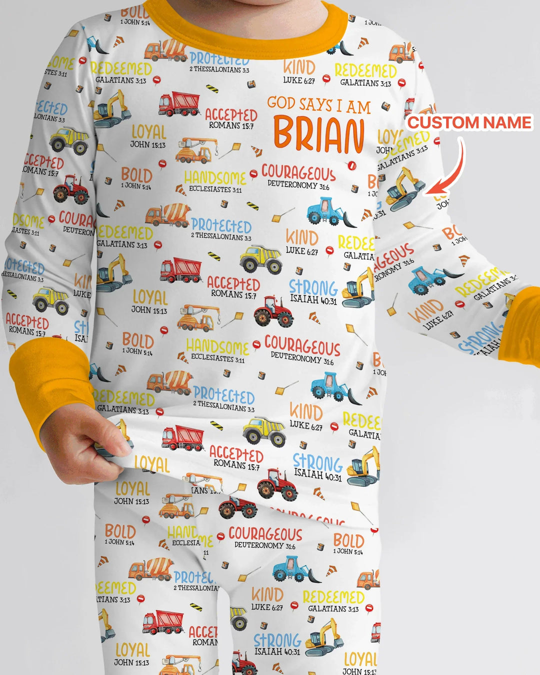 Personalized God Says I Am Little Builder Two Piece Long Sleeve Pajama Set