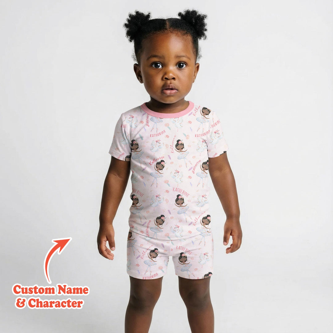 Custom Name Ballerina Doll Two Piece Short Sleeve Shorts Pajama Set