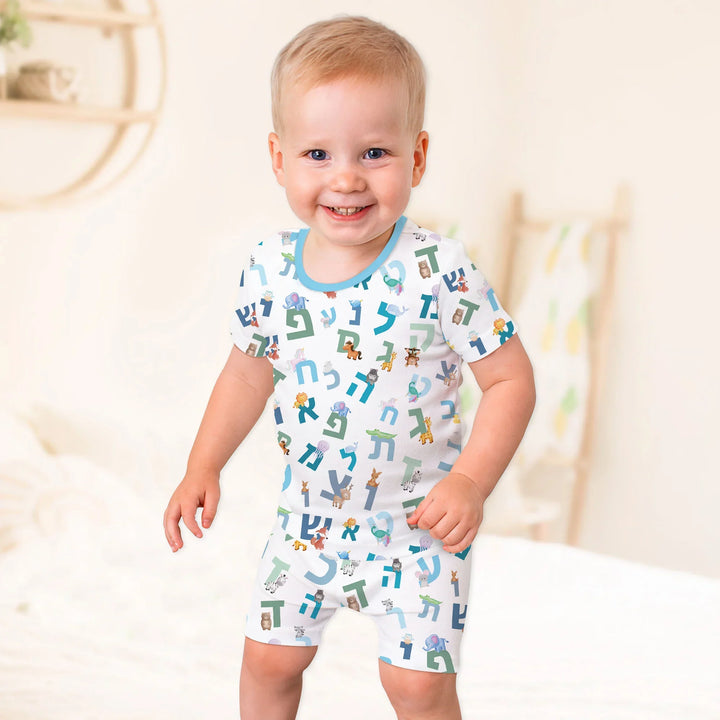 Aleph Bet Two Piece Short Sleeve Shorts Pajama Set