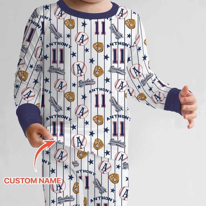 Custom Name Baseball Time Two Piece Long Sleeve Pajama Set