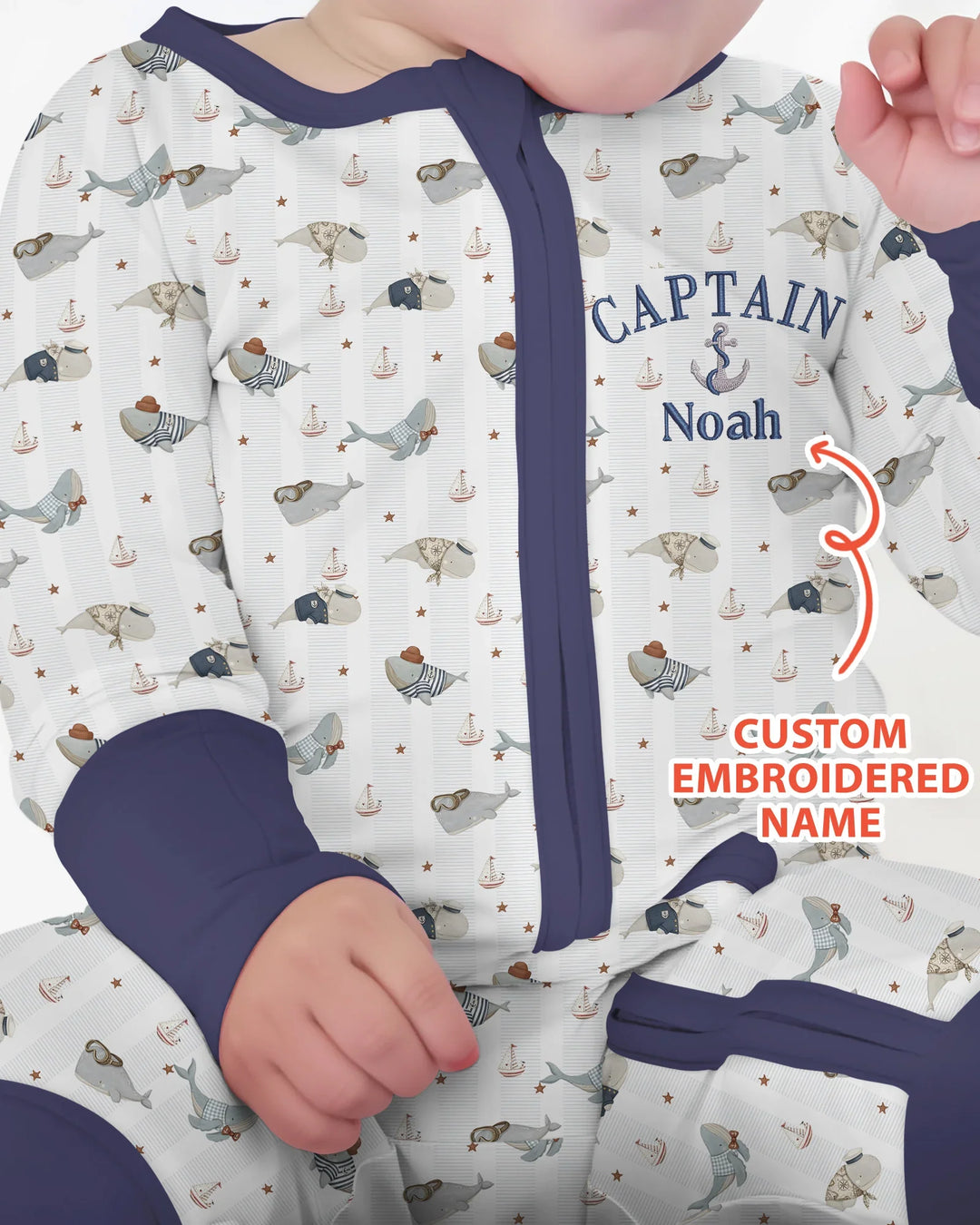 Custom Embroidered Name Little Captain of the Whale Crew Bamboo Convertible Zippy