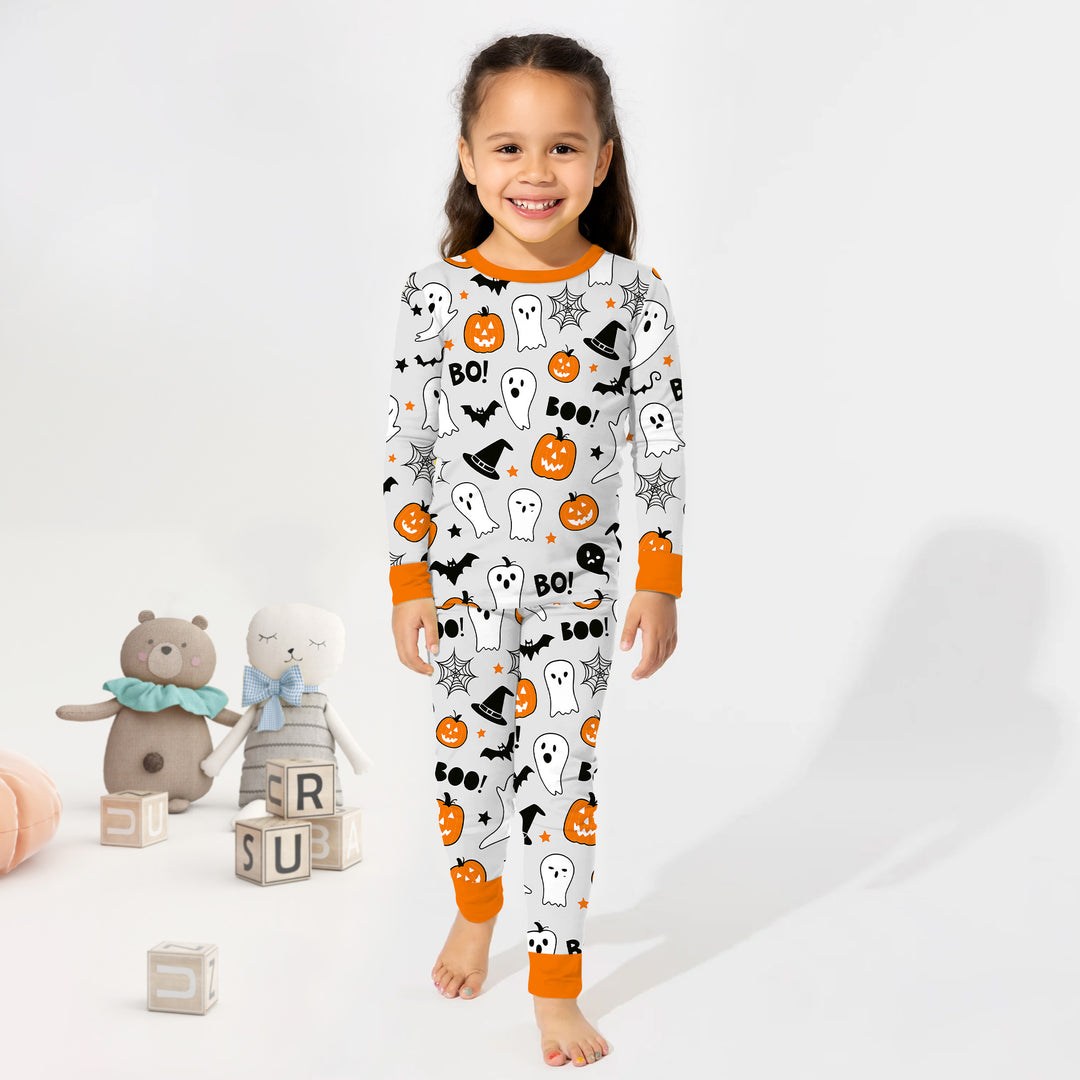 Halloween Boo & Pumpkin Glow In The Dark Two Piece Long Sleeve Pajama Set