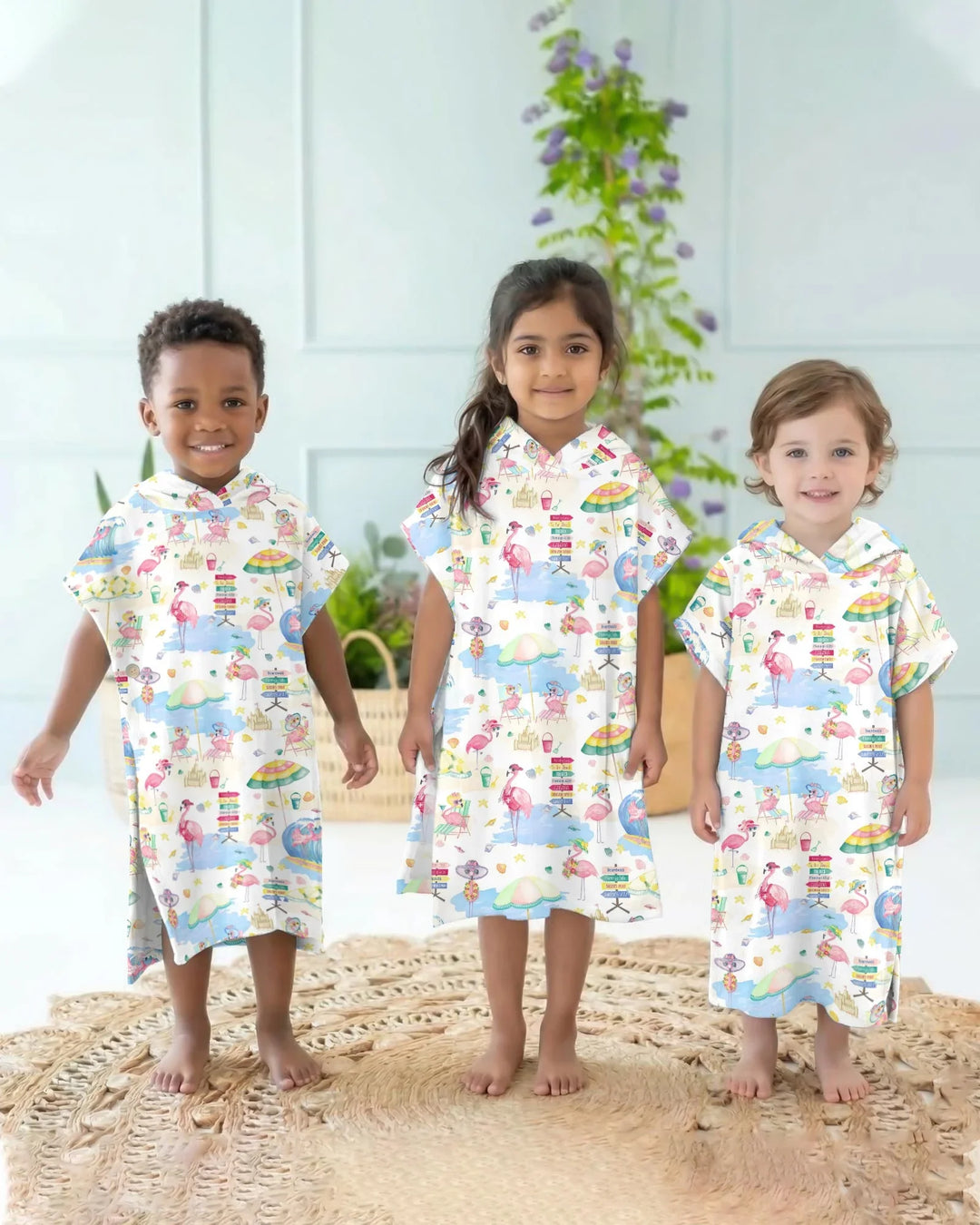 Flamingo Beach Family Matching Bamboo Swim Poncho