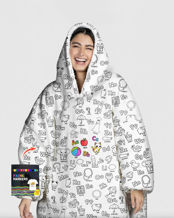 All Colorable Alphabet Wearable Blanket Hoodie