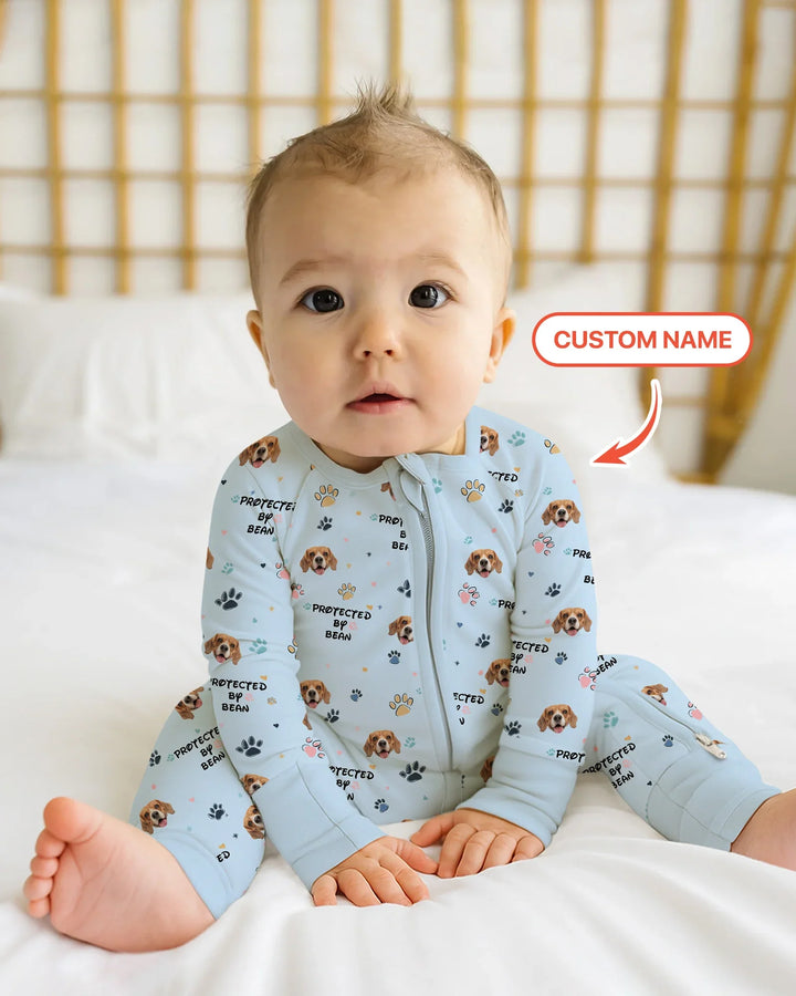 Custom Dogs Photo "Protected By" Convertible Zippered Romper