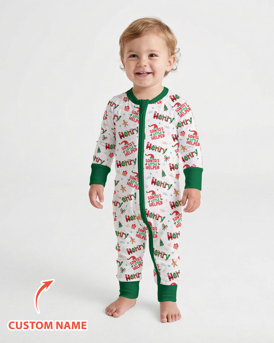 Pijama-mono convertible de bambú "El Pequeño Ayudante de Santa" personalizado
