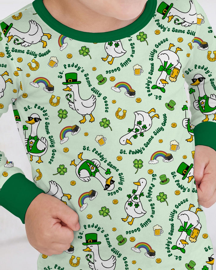 St. Patrick's Day Silly Goose Two Piece Long Sleeve Pajama Set