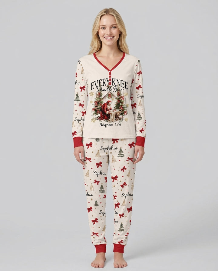 Every Knee Shall Bow Custom Name Mommy And Me Matching Bamboo Women Pajama Set