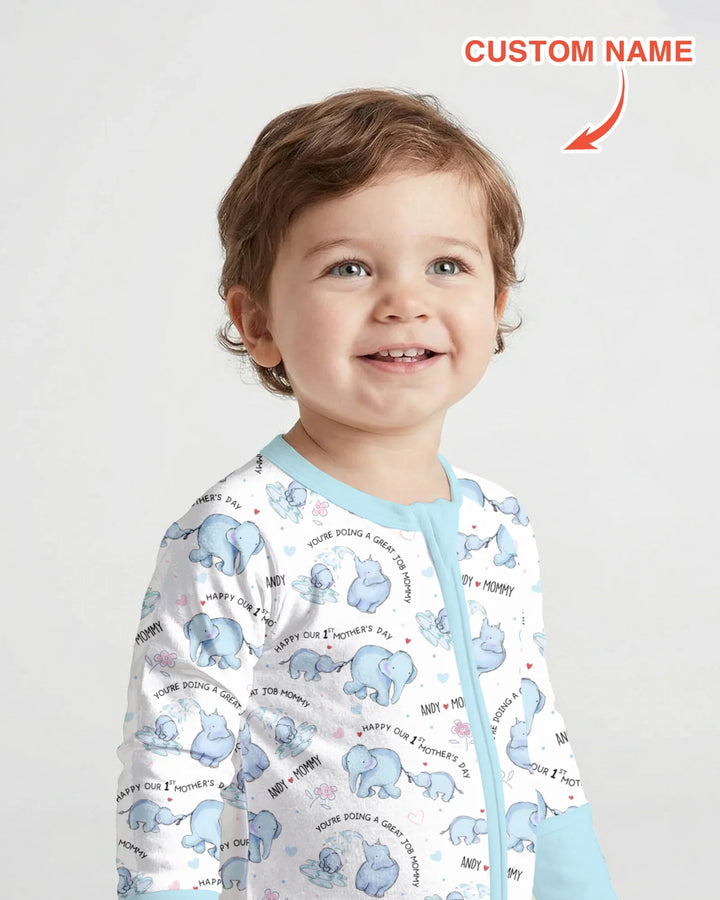 Custom Name Mother & Baby Elephant Convertible Zippy