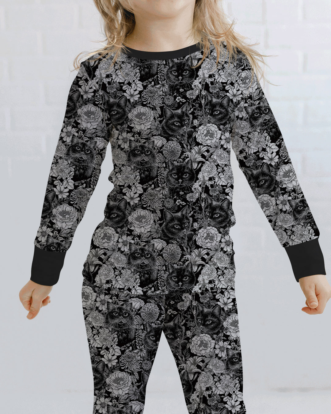 Midnight Cat Garden Bamboo Two Piece Long Sleeve Pajama Set