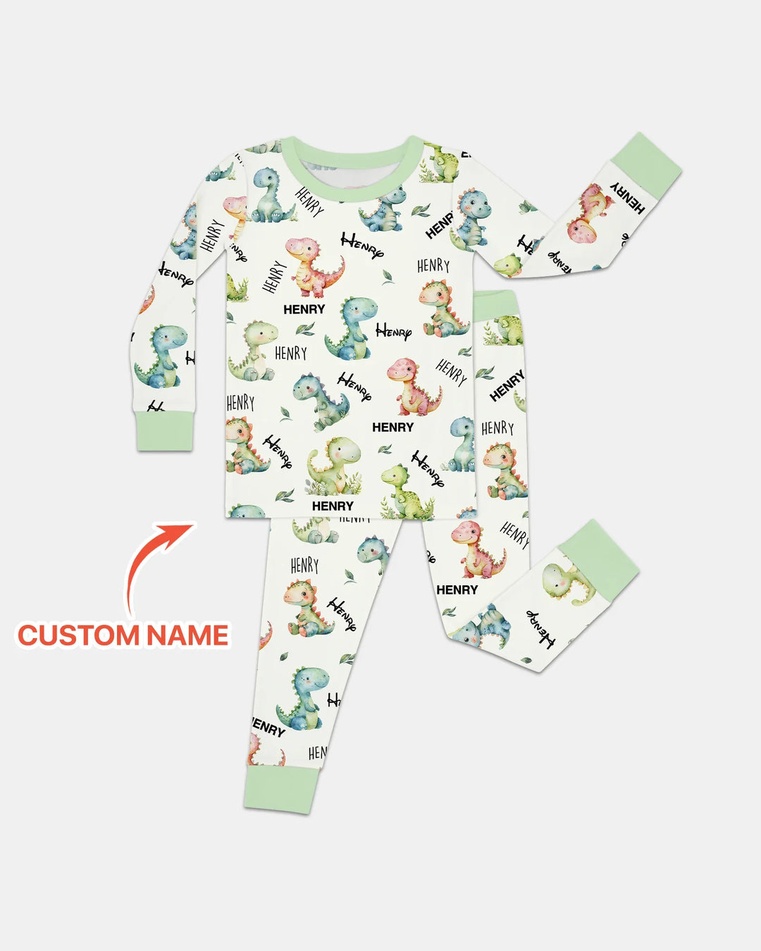 Dinosaur Custom Name Two Piece Long Sleeve Pajama Set