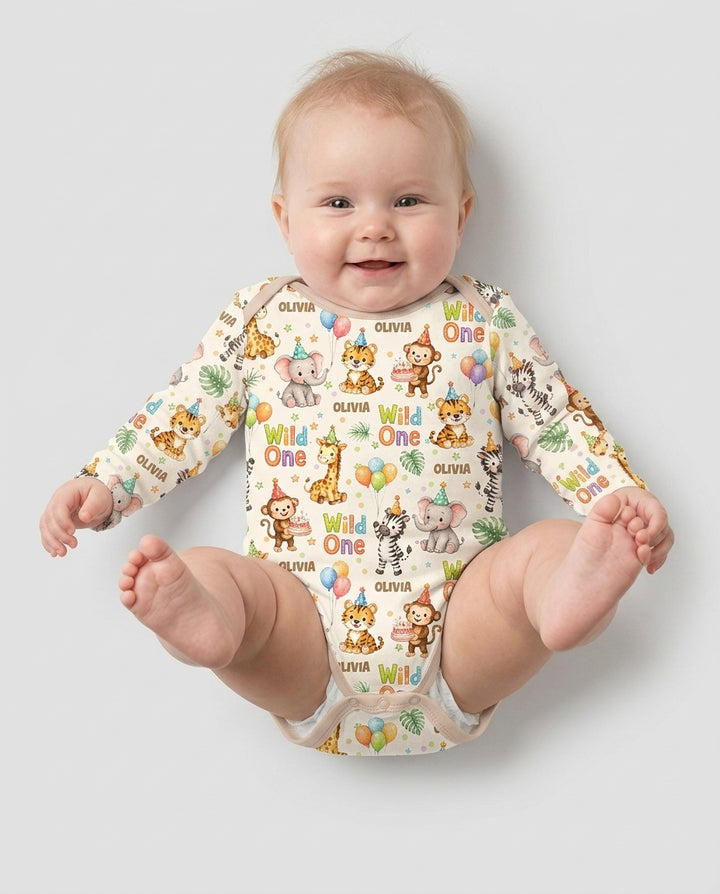 Custom Name 1st Birthday Wild One Bamboo Bodysuit