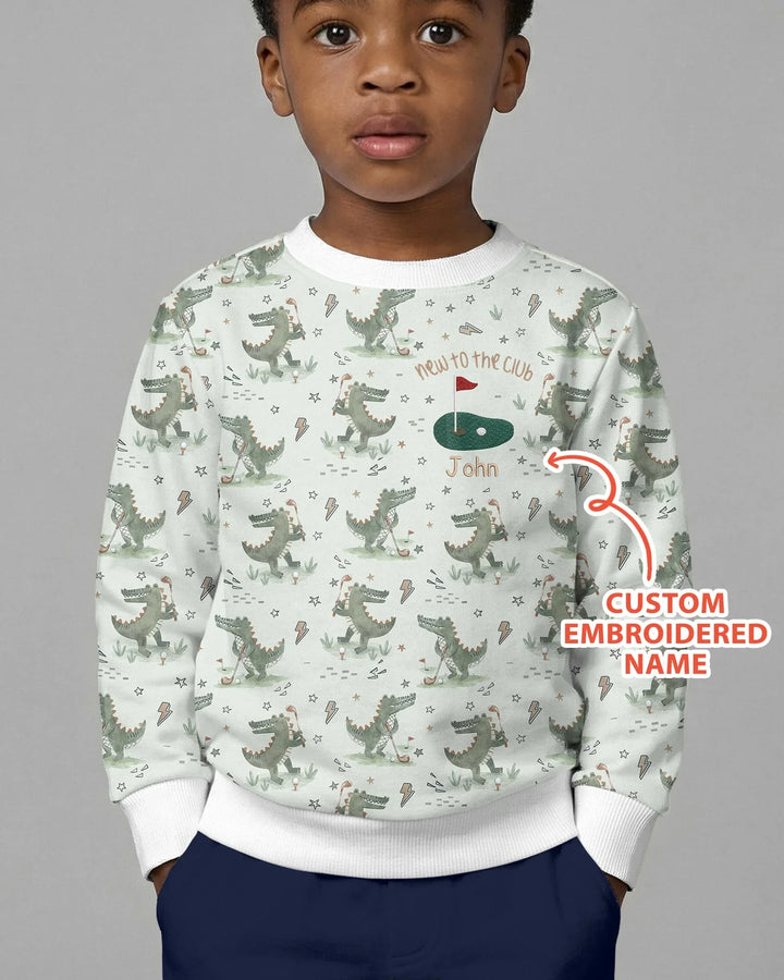 Personalized Embroidered Name Crocodile Golf Bamboo Crewneck Sweatshirt