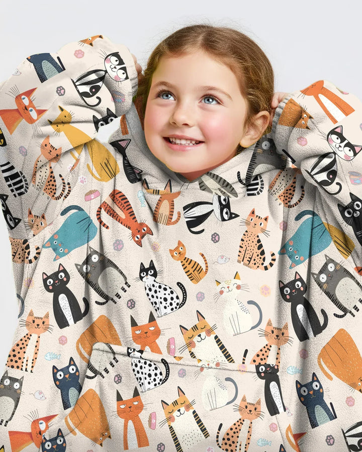Manta Sudadera con Capucha de Bambú Personalizada a Juego para Familia de Gatos Traviesos y Tontos