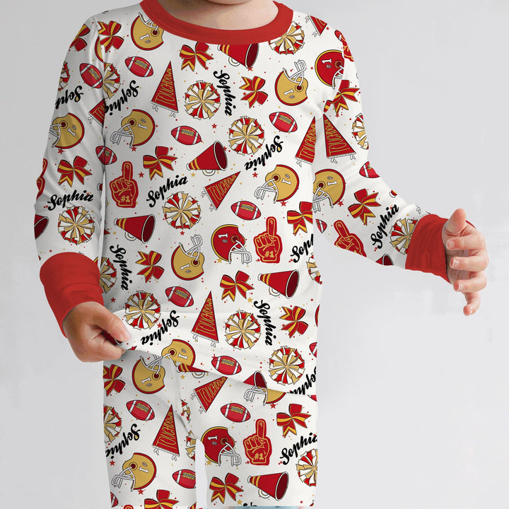 Custom Name Football Cheerleader Two Piece Long Sleeve Pajama Set