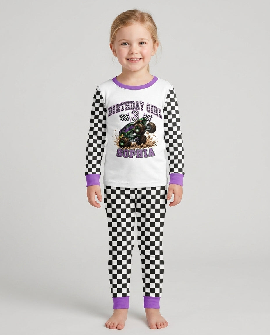 Custom Monster Truck Birthday Bamboo Two Piece Long Sleeve Pajama Set