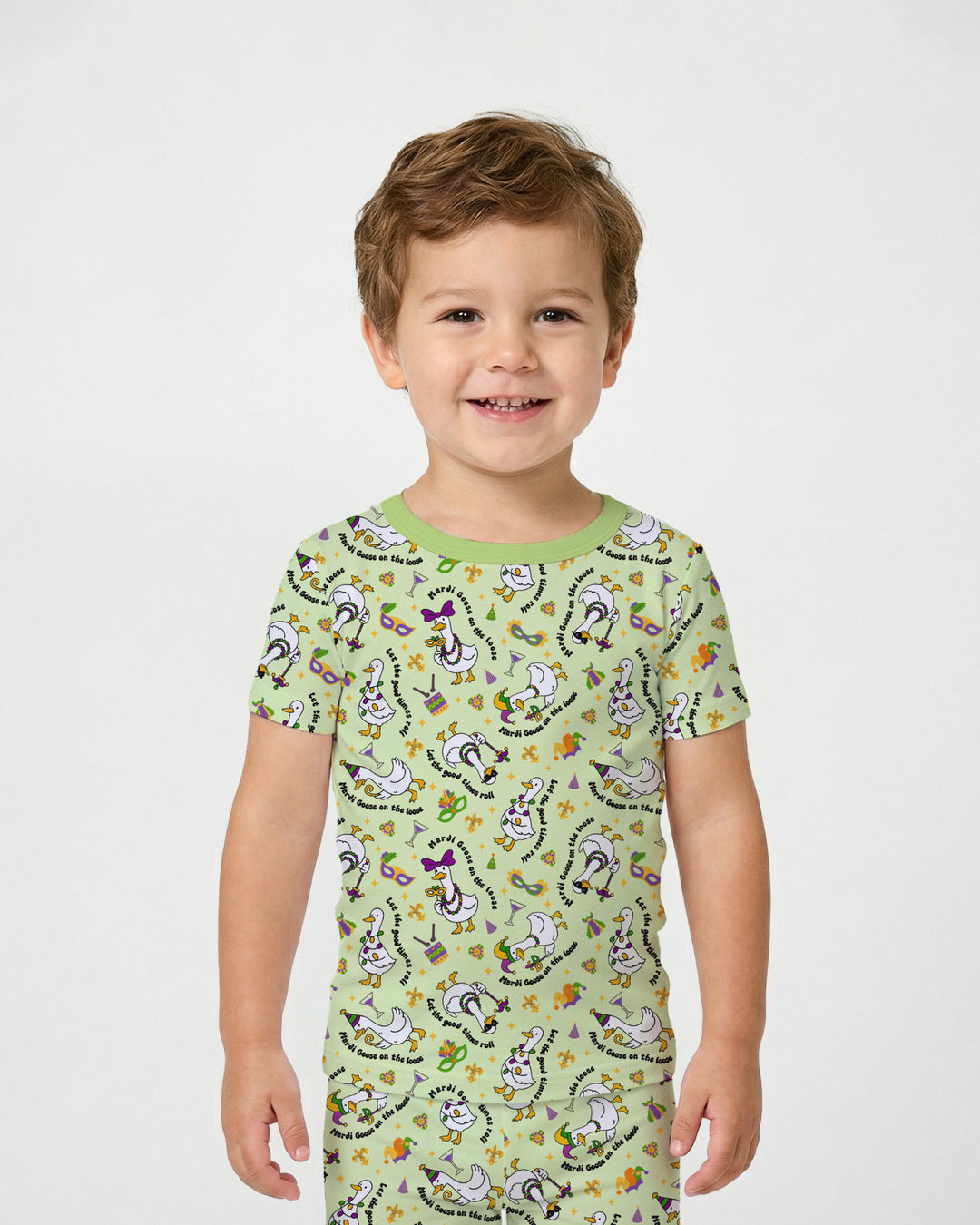 Mardi Gras Silly Goose Two Piece Short Sleeve Pajama Set