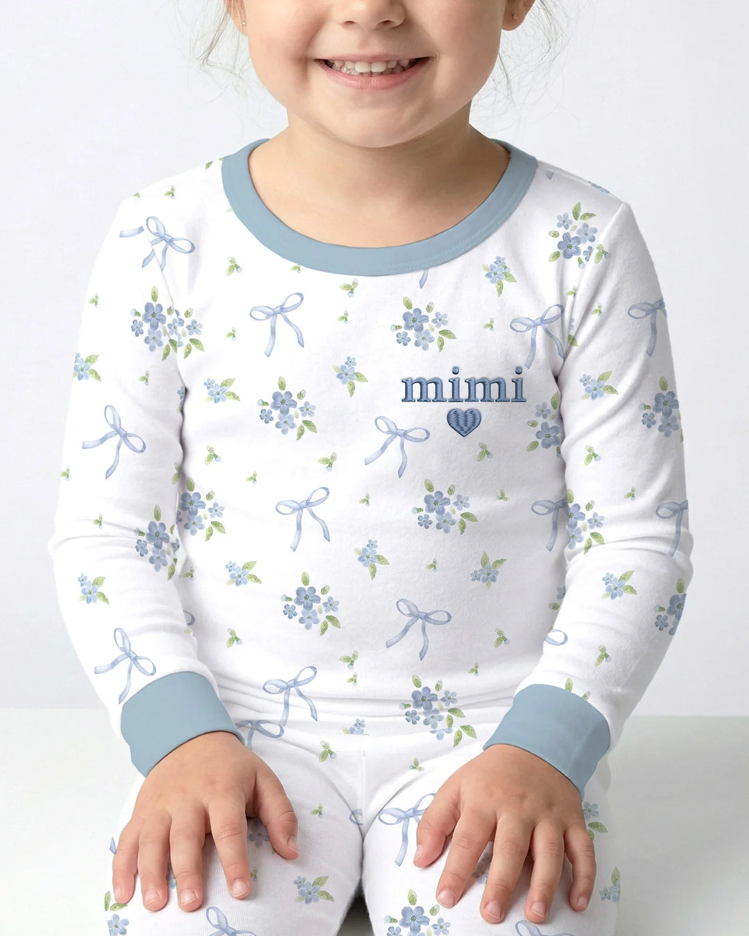 Mommy and Me Matching Embroidered Baby Bamboo Two Piece Long Sleeve Pajama Set