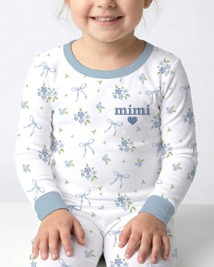 Mommy and Me Matching Embroidered Baby Bamboo Two Piece Long Sleeve Pajama Set