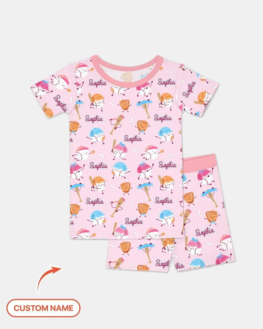 Custom Name Ballparl Family Matching Bamboo Two Piece Short Sleeve Shorts Pajama Set
