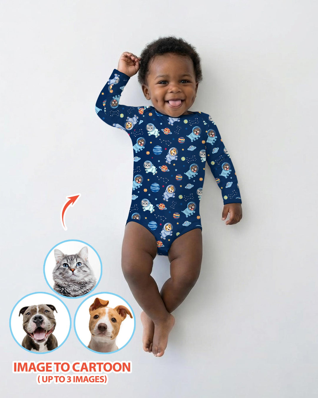 Astronaut Custom Pet Image Family Matching Bamboo Bodysuit