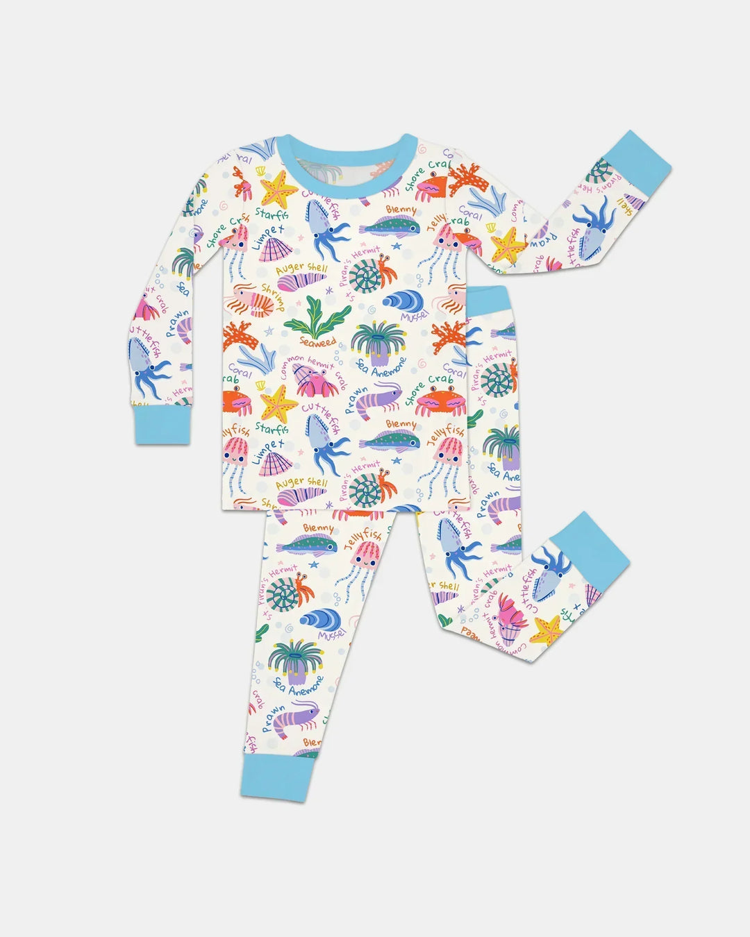 Conjunto de pijama de dos piezas de bambú de manga larga Tide Pool Pals