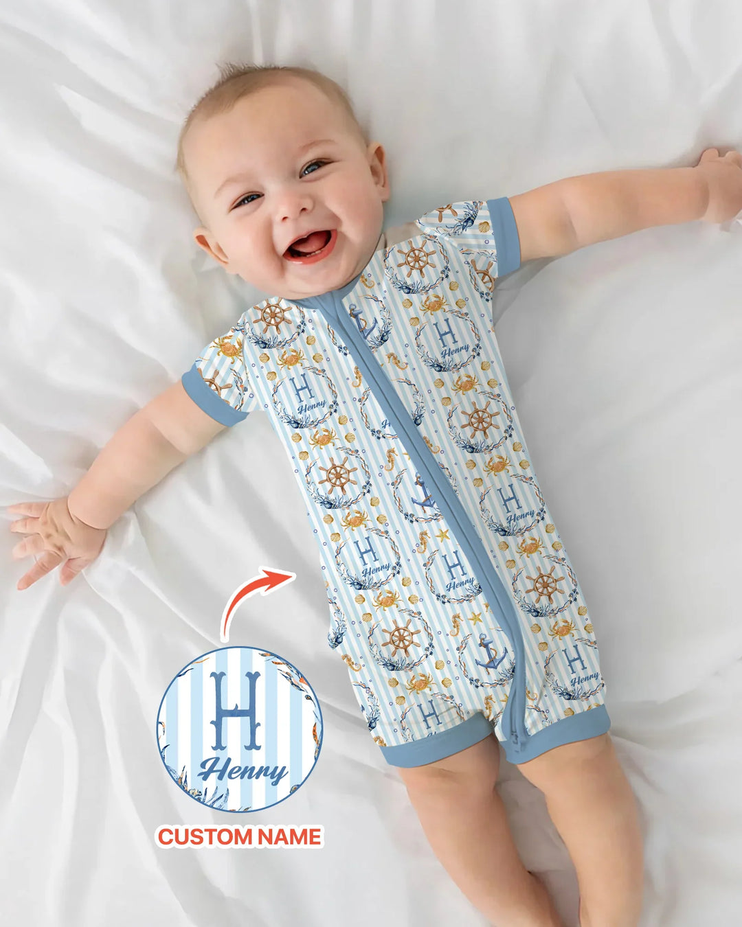 Bon Voyage - Pijama corto de bambú con cremallera y nombre personalizado