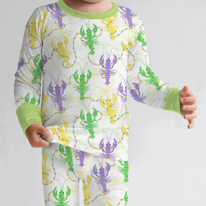 Mardi Gras Crawfish Family Matching Two Piece Long Sleeve Pajama Set
