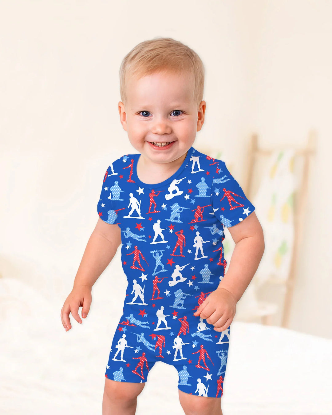 Army Toys 4th of July Bamboo Two Piece Short Sleeve Shorts Pajama Set