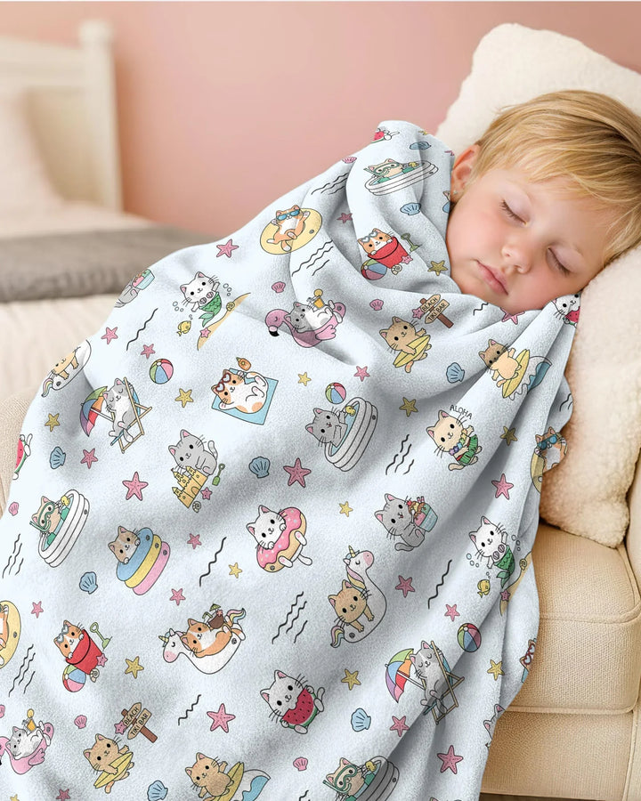 Kawaii Cats Summer Vacation Bamboo Blanket