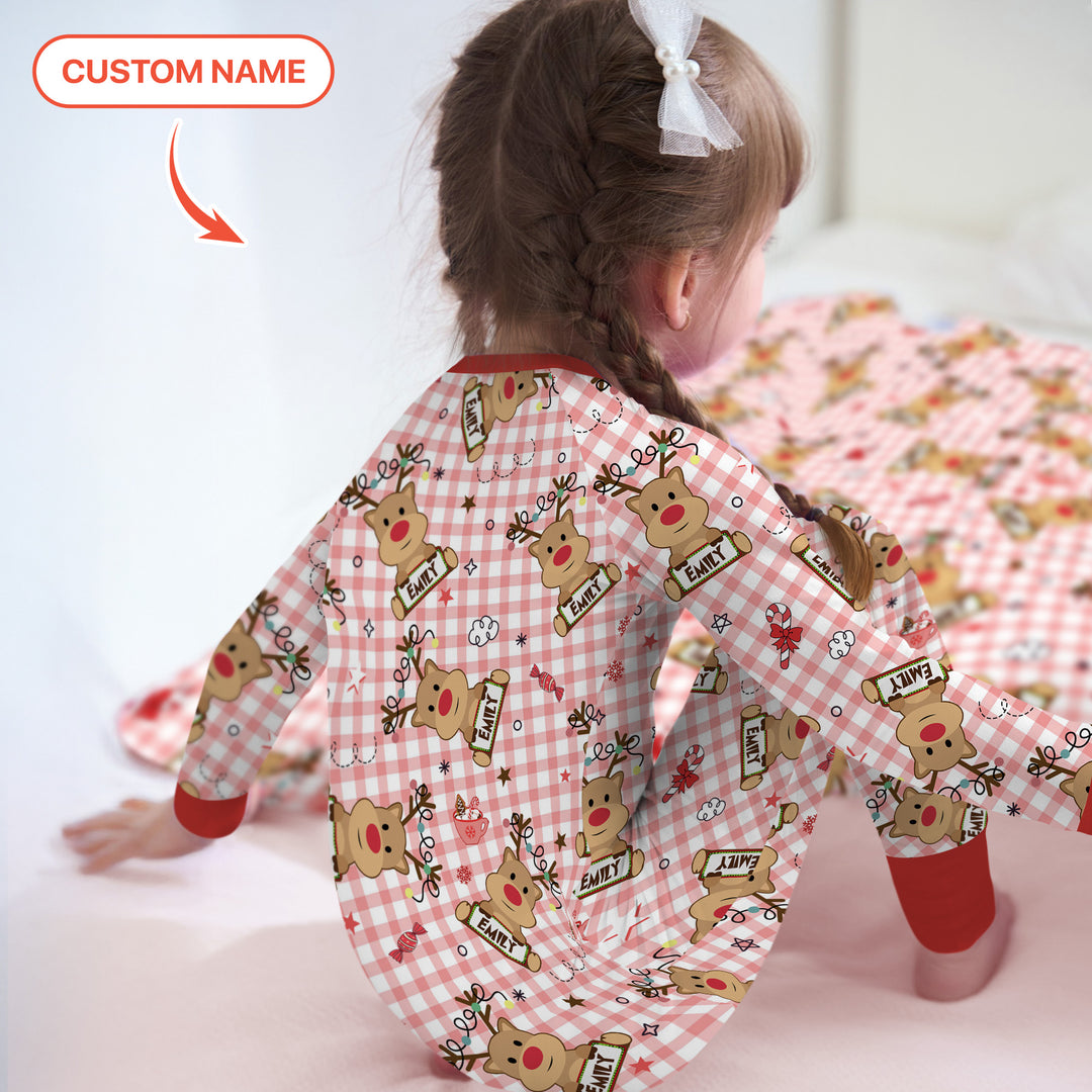 Custom Name Reindeer Gingham Convertible Zippy