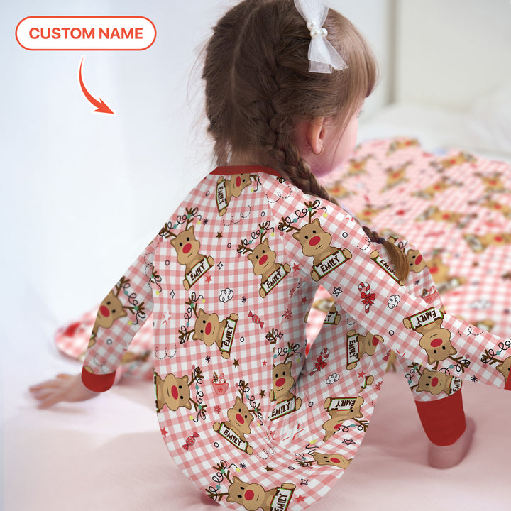 Custom Name Reindeer Gingham Convertible Zippy