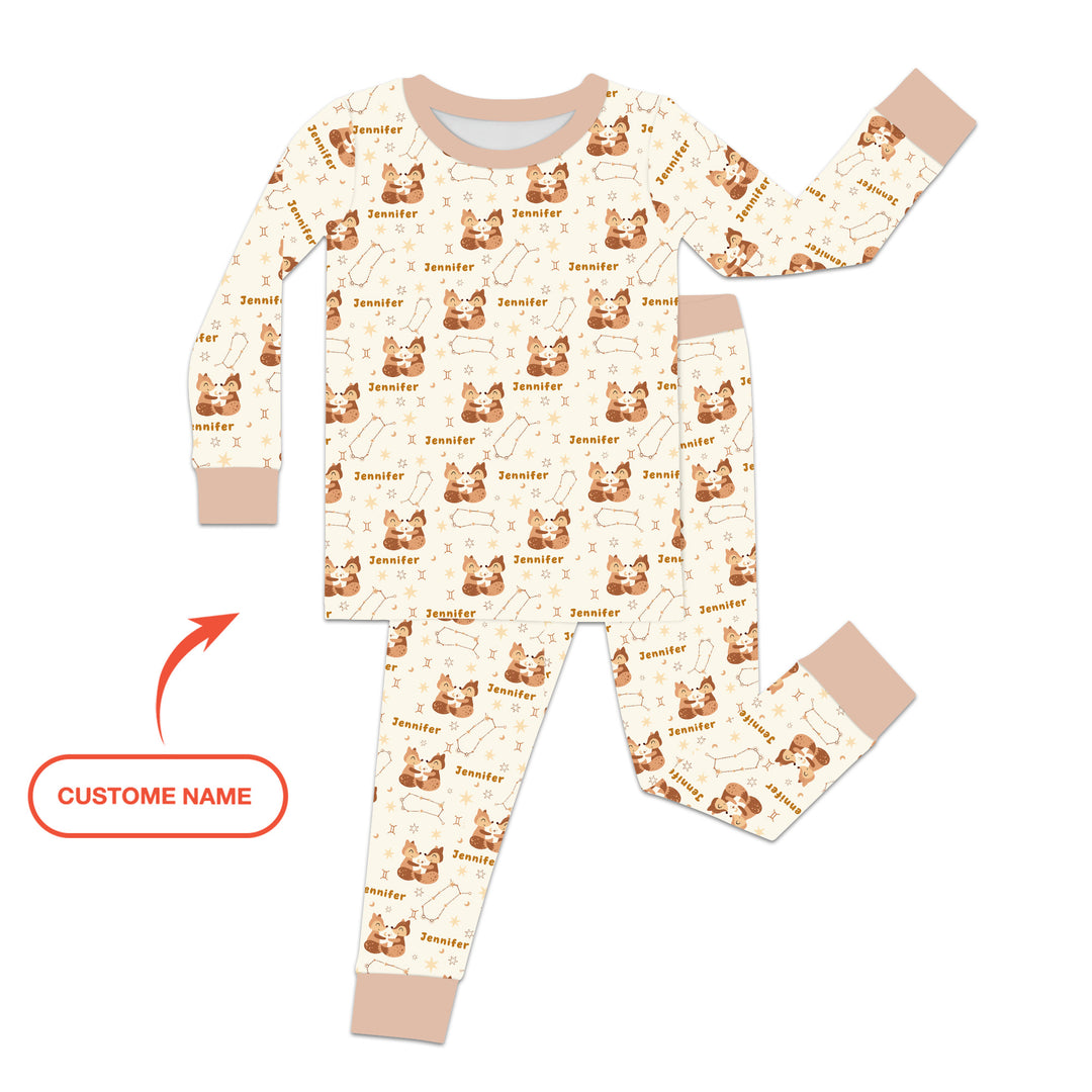 Bohemian Baby Zodiac Signs Custom Name Two Piece Long Sleeve Pajama Set