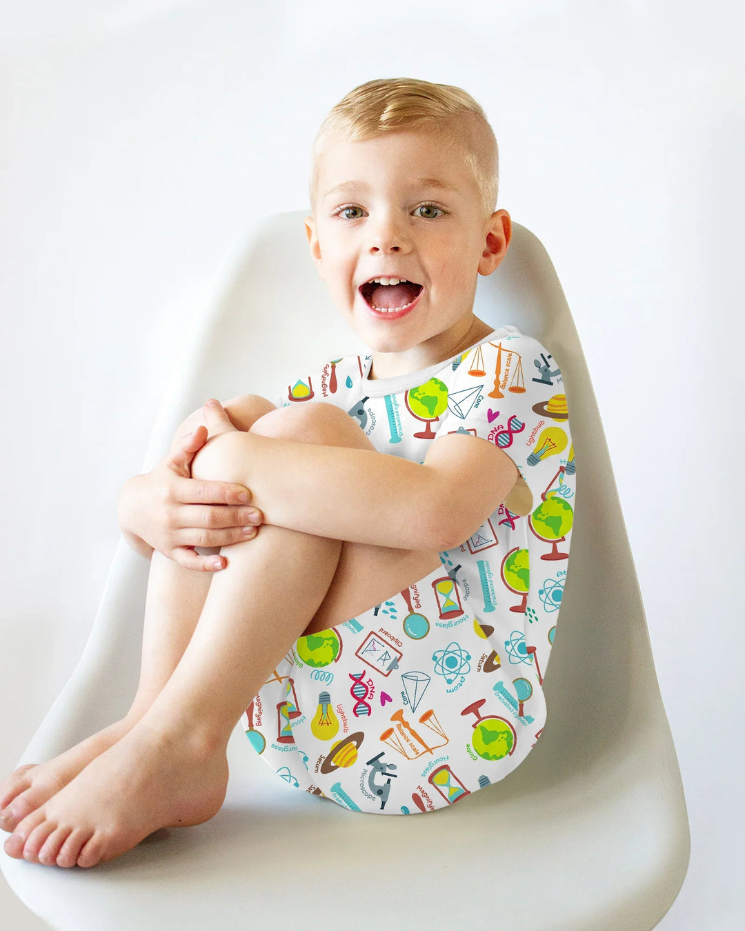 Tiny Scientist Explores The World Bamboo Two Piece Short Sleeve Shorts Pajama Set