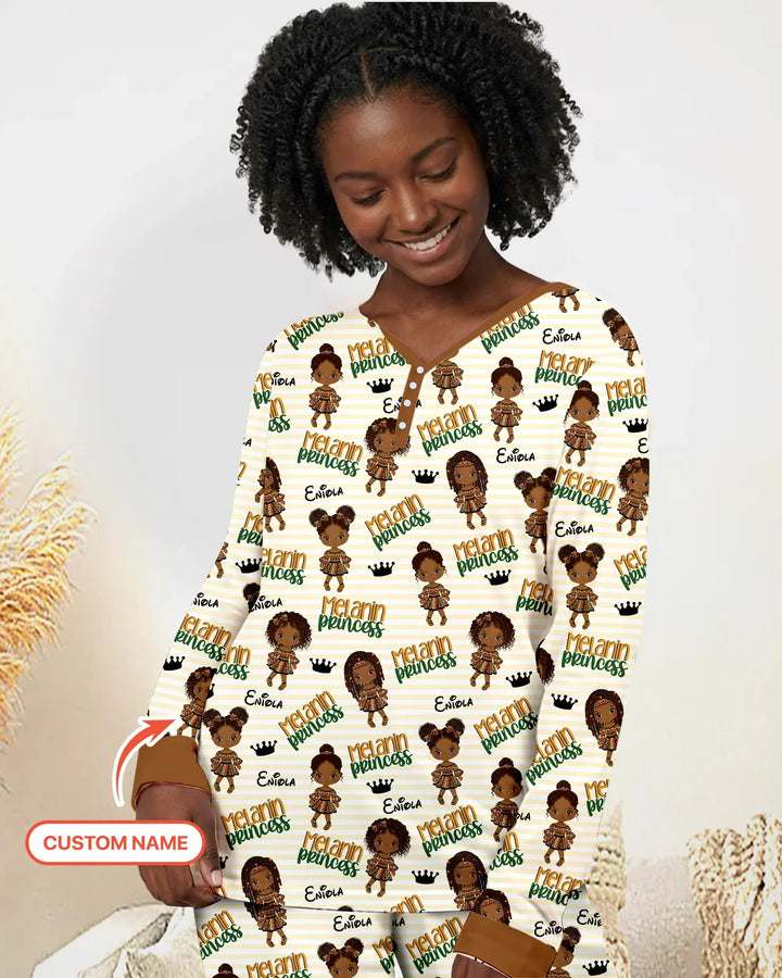 Custom Name Melanin Princess Bamboo Women Pajama Set
