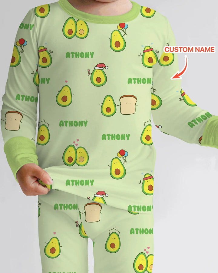 Custom Name Cute Avocado Two Piece Long Sleeve Pajama Set