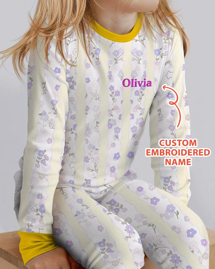 Custom Embroidered First Mother's Day Mommy And Me Bamboo Two Piece Long Sleeve Pajama Set