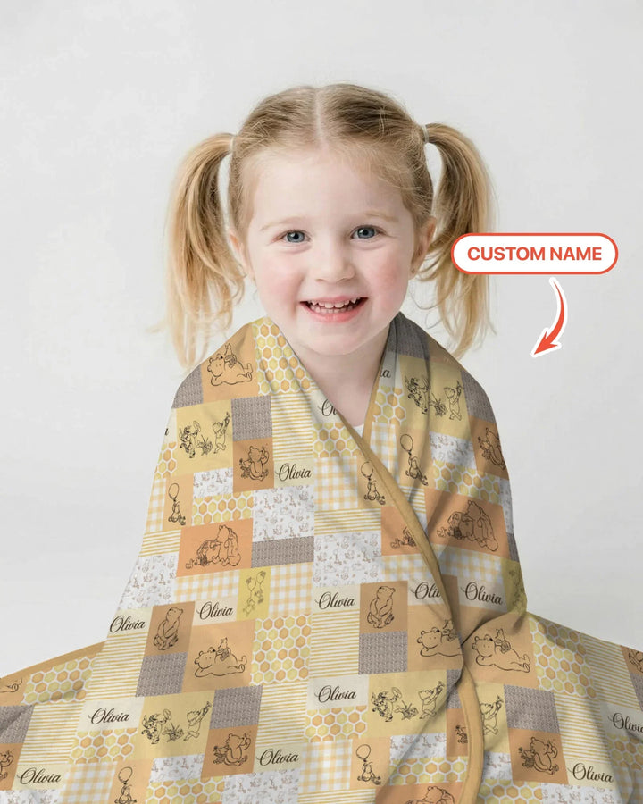 Personalized Classic Bear Patchwork Bamboo Blanket