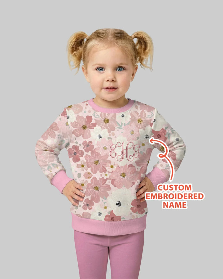 Sudadera de cuello redondo de bambú con nombre bordado personalizado y diseño floral