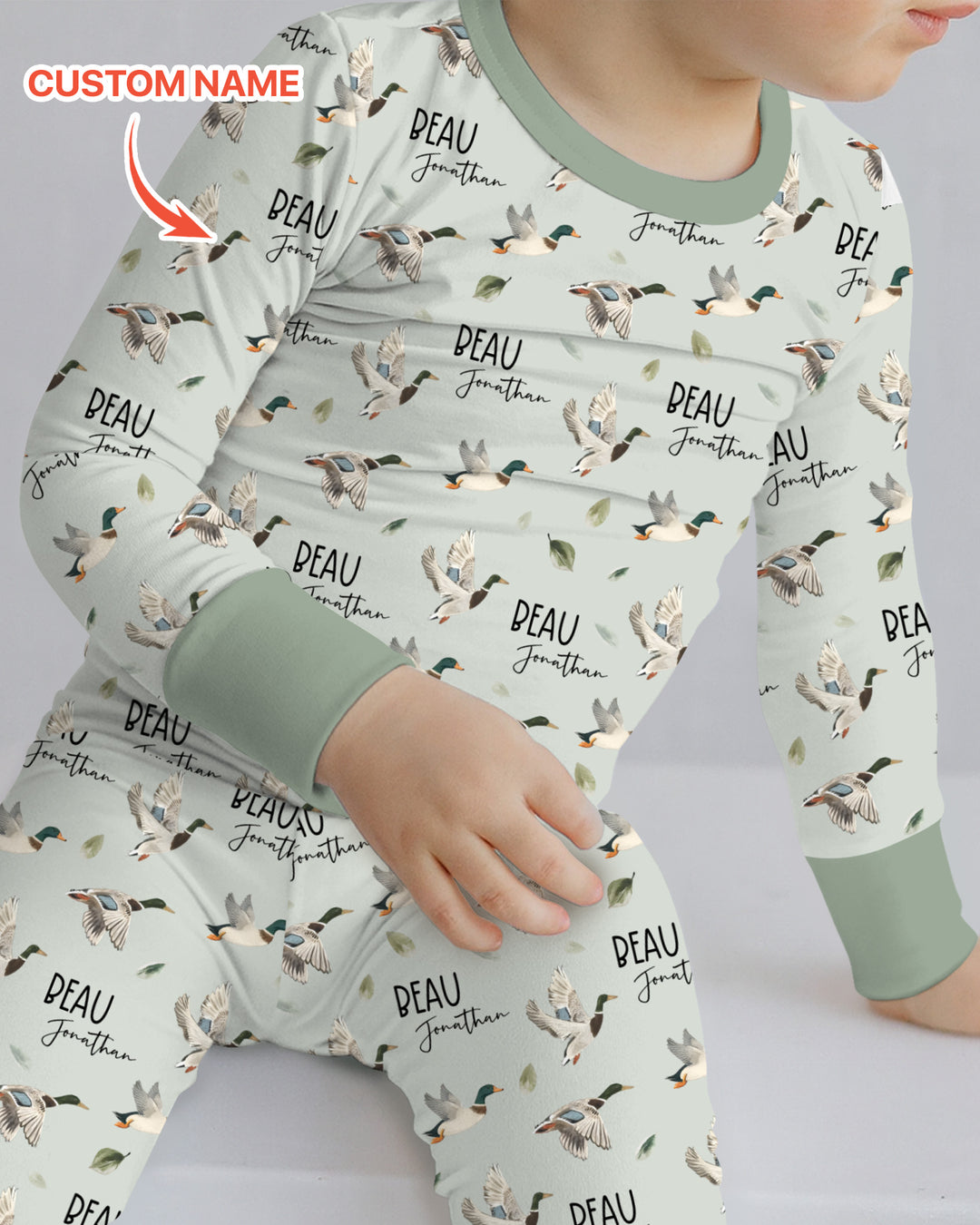 Custom Name Mallard Duck Two Piece Long Sleeve Pajama Set