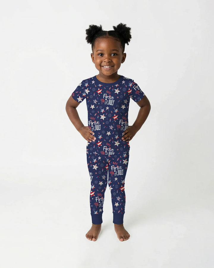 My First 4th of July Star Striped Bamboo Two Piece Short Sleeve Pajama Set