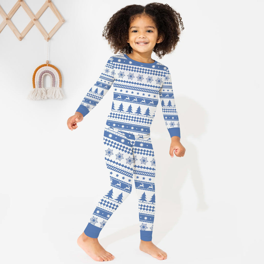 Blue Fair Isle Two Piece Long Sleeve Pajama Set