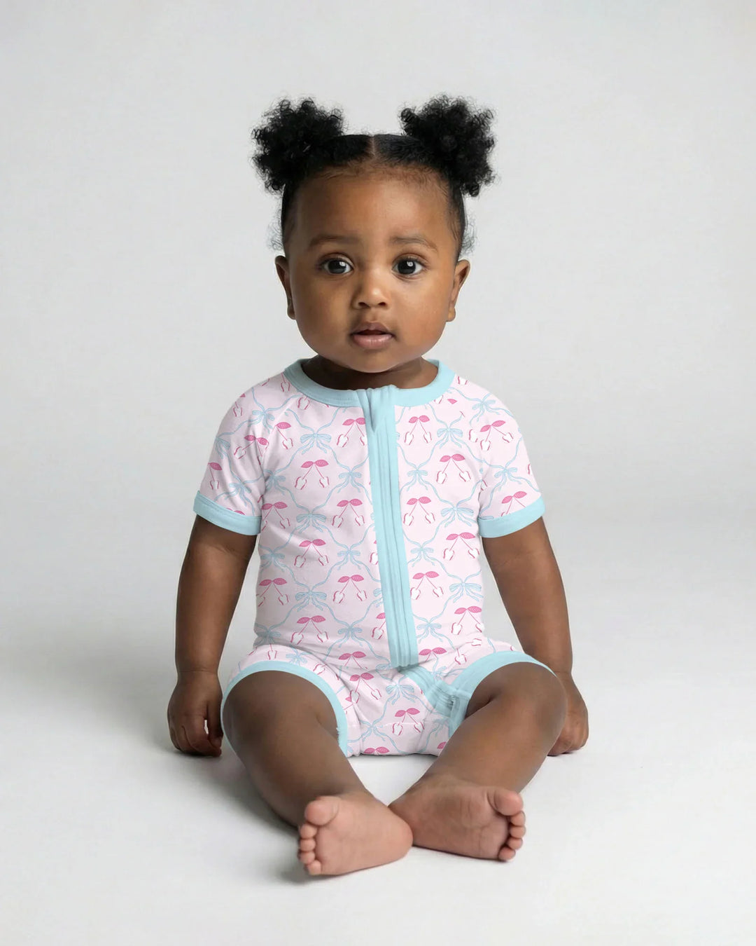 Cherry Baseball Softball Mom and Girl Matching Bamboo Shorty Zippy