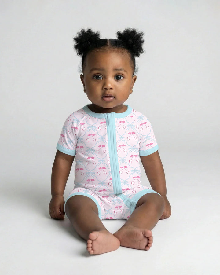 Cherry Baseball Softball Mom and Girl Matching Bamboo Shorty Zippy