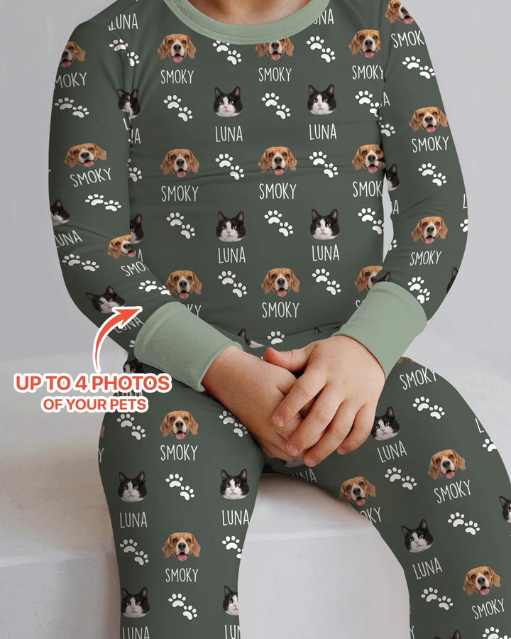 Custom Name and Pet Photos Two Piece Long Sleeve Pajama Set