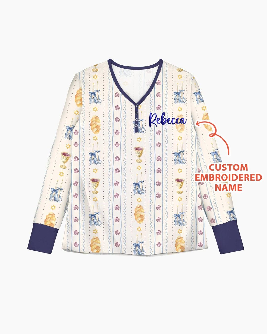 Personalisierter, bestickter Shabbat-Pyjama für Damen aus Bambus im Partnerlook mit Mama